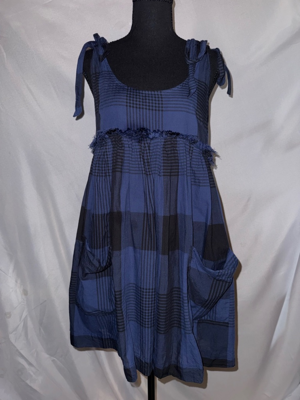 Free People Navy and Black Plaid Midi Dress